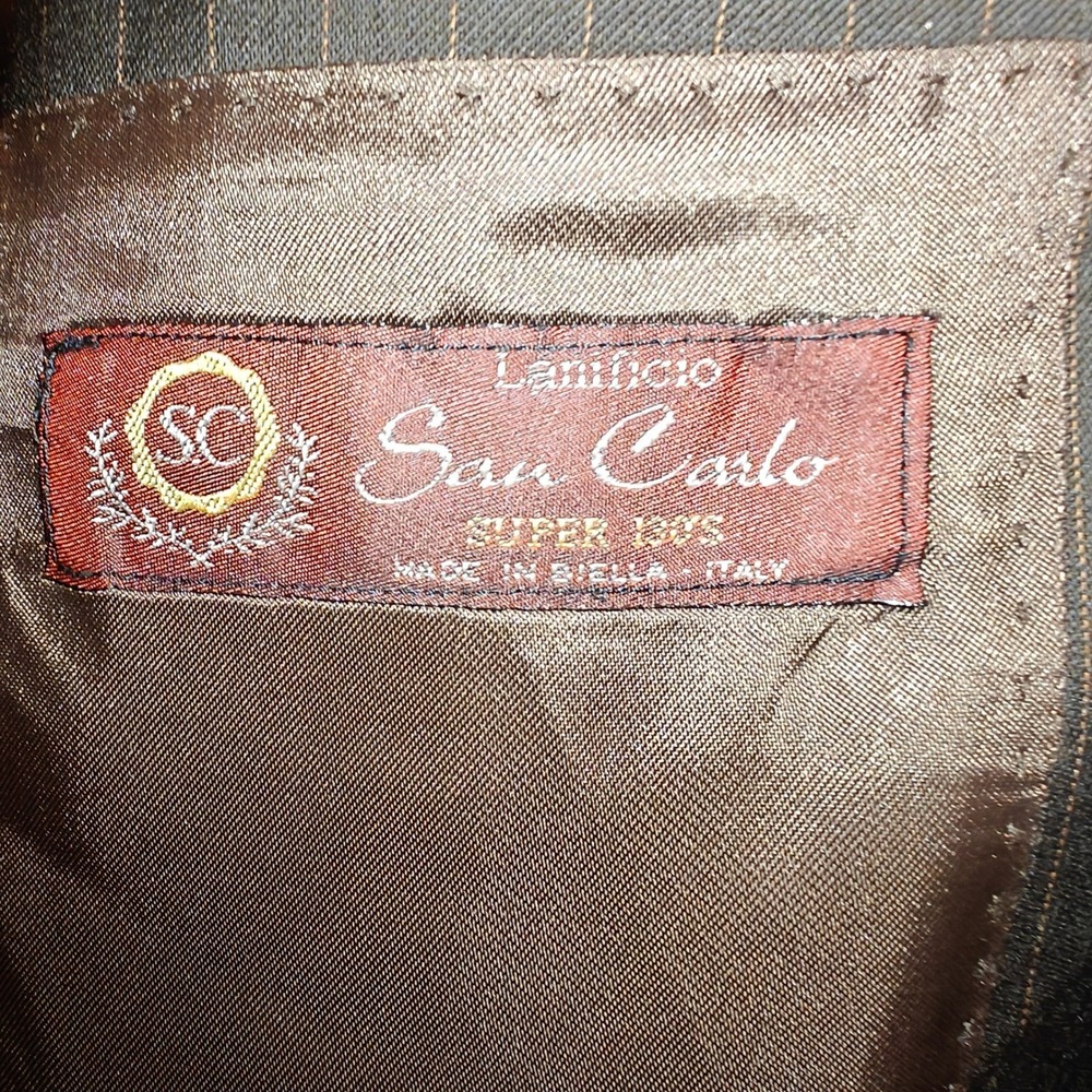 Brown Pinstripe Super 130s Wool Blazer Jacket Size 48 R Giorgio Valentini Mens